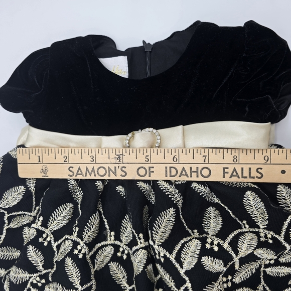 Cinderella Baby Dress Black Velvet Gold Lace Trim Party Holiday Size 9M - Picture 6 of 7